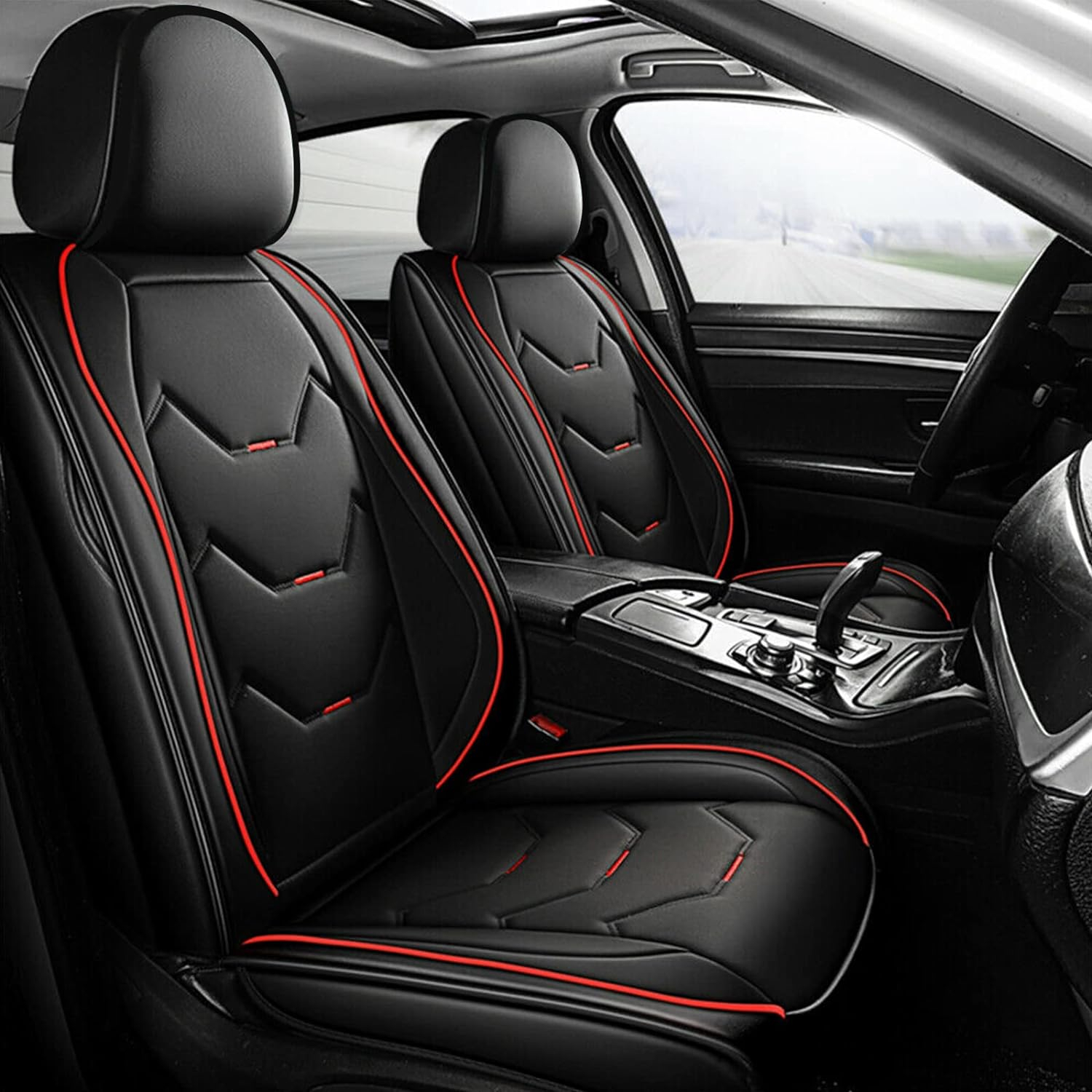 Premium PU Leather Car Seat Covers – Complete Black Set for 5-Seat Cars, Trucks, and Vans