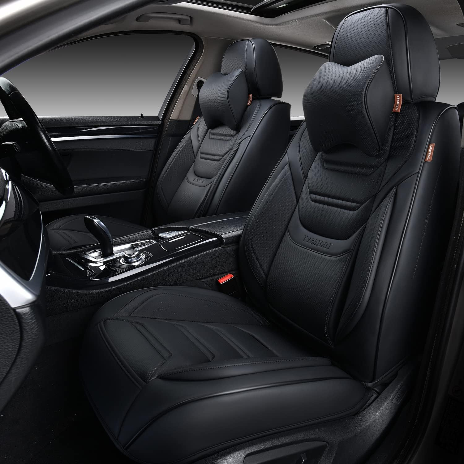Full Set of Black Car Seat Covers for Front and Rear Seats, Including Headrests, with Breathable Leather for Enhanced Comfort