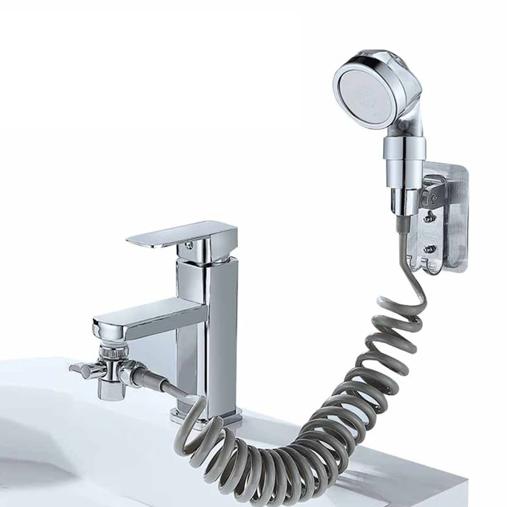 Wall-Mounted Shower Faucet Set: Handheld Shower Head, Hose, and Tap Attachment with Spray Function, ABS Silver Sprayers for Bathroom Sink Fixture